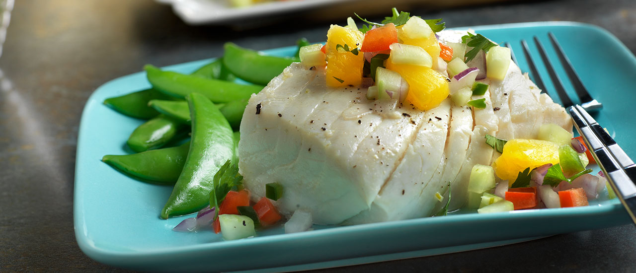 Poached Halibut with Chunky Pineapple Salsa